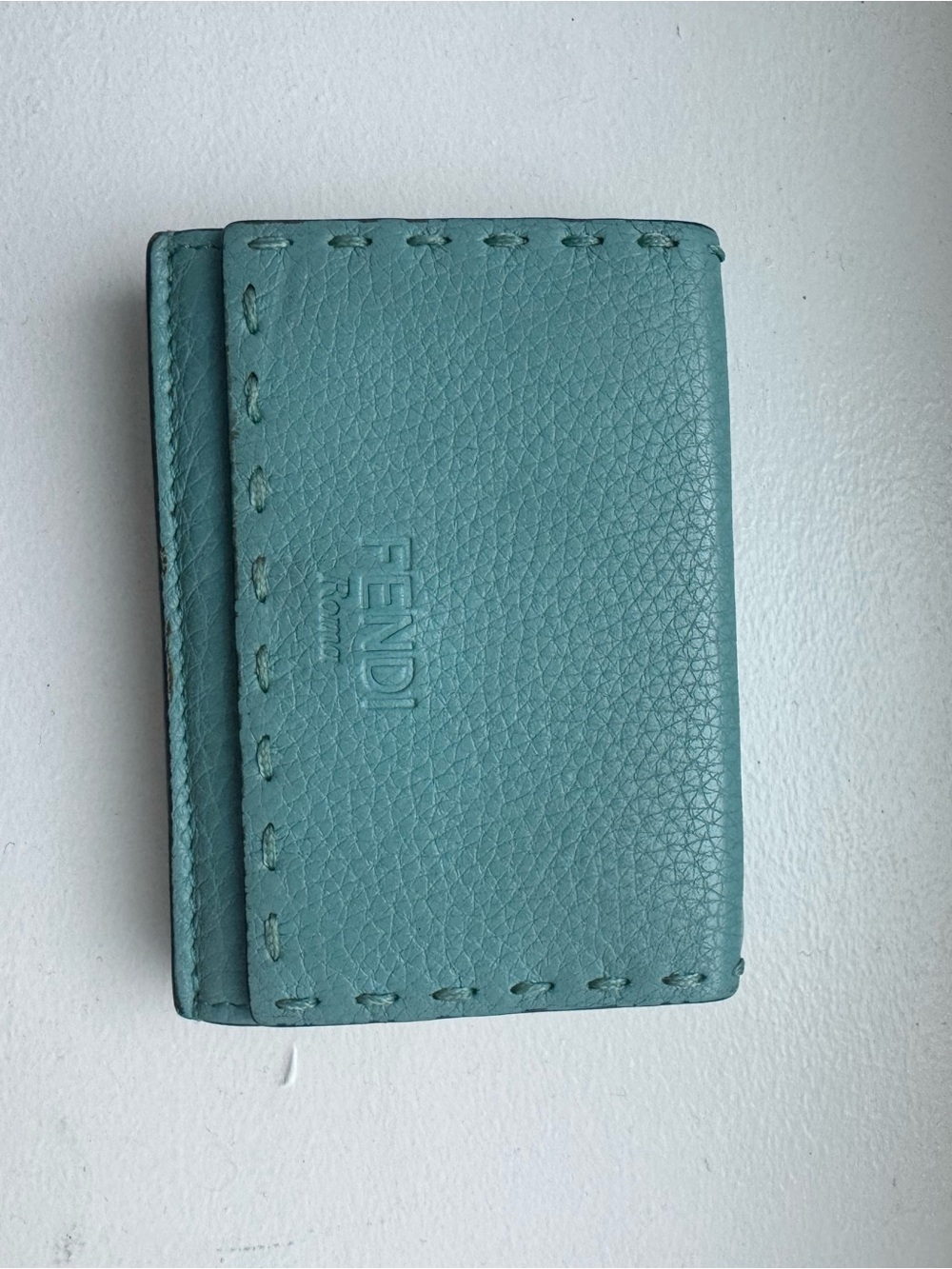 Fendi Teal Blue Leather Card Case